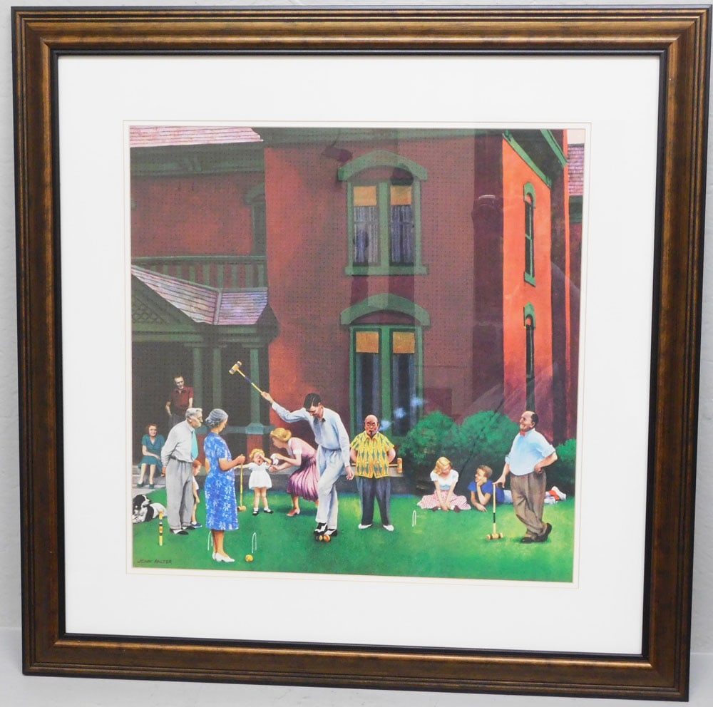 Framed & Matted Art Print of "The Croquet Game" by John Falter: Framed & Matted Art Print of "The Croquet Game" by John Falter. 32" x 32" ALL DESCRIPTIONS AND ANY CONDITION STATEMENT GIVEN BY LANGSTON AUCTION GALLERY ARE STRICTLY OPINIONS AND LANGSTON'S SHALL