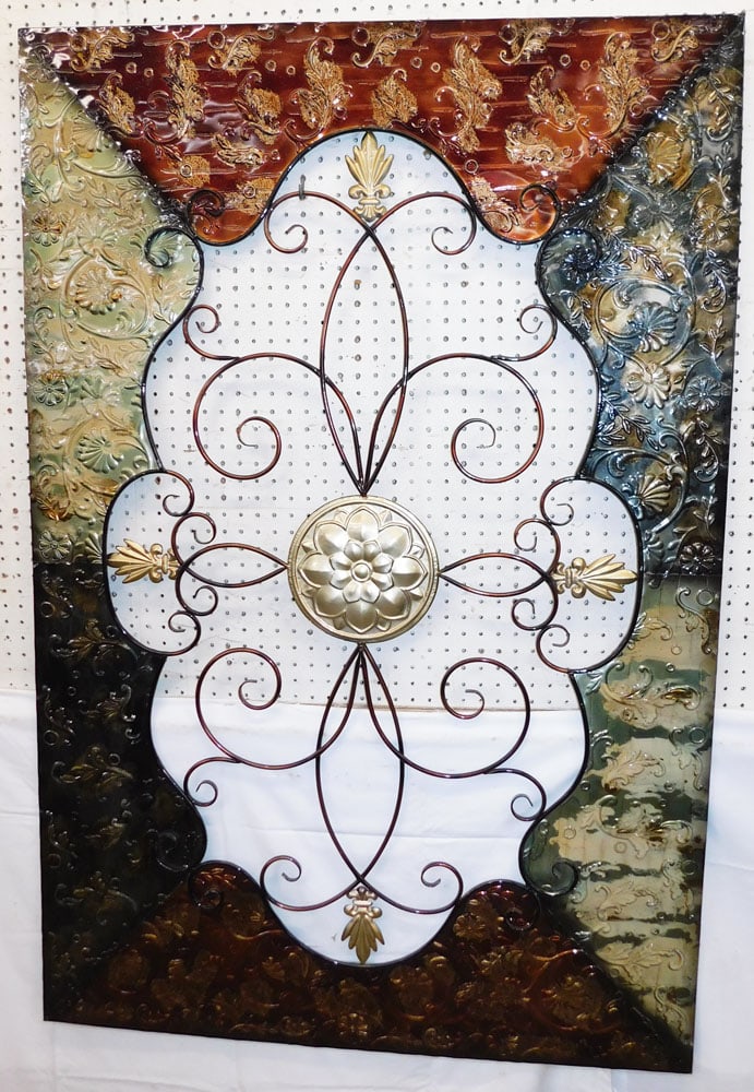Painted Metal Decorative Wall Plaque: Painted Metal Decorative Wall Plaque. 60" x 40" ALL DESCRIPTIONS AND ANY CONDITION STATEMENT GIVEN BY LANGSTON AUCTION GALLERY ARE STRICTLY OPINIONS AND LANGSTON'S SHALL HAVE NO RESPONSIBILITY FOR ERR
