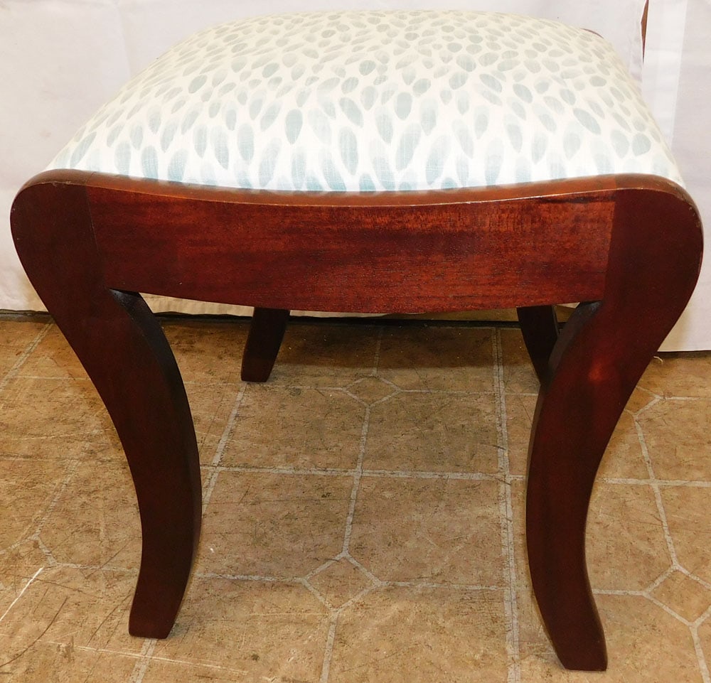 Mahogany Upholstered Top Stool by Craftique: Mahogany Upholstered Top Stool by Craftique . 17" H 17" W 16 3/4" D ALL DESCRIPTIONS AND ANY CONDITION STATEMENT GIVEN BY LANGSTON AUCTION GALLERY ARE STRICTLY OPINIONS AND LANGSTON'S SHALL HAVE NO RE