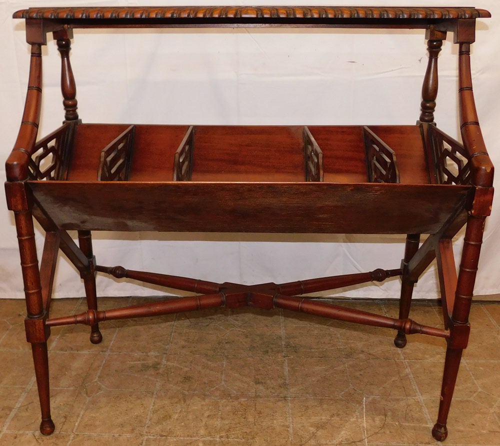 Mahogany Book Stand: Mahogany Book Stand . 33" H 34" W 15 1/4" D ALL DESCRIPTIONS AND ANY CONDITION STATEMENT GIVEN BY LANGSTON AUCTION GALLERY ARE STRICTLY OPINIONS AND LANGSTON'S SHALL HAVE NO RESPONSIBILITY FOR ERRORS