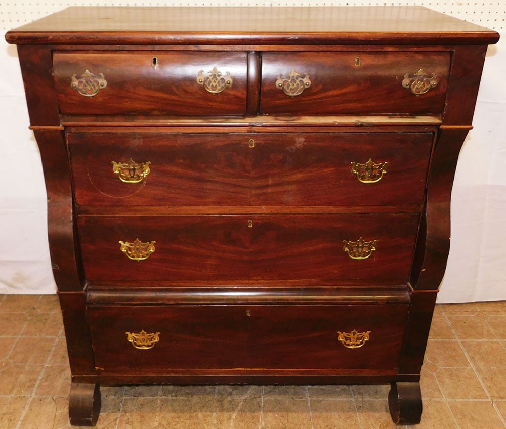 19th Century Empire Cherry Two Over Three Drawer Chest: 19th Century Empire Cherry Two Over Three Drawer Chest . 46 3/4" H 43 1/4" W 22" D ALL DESCRIPTIONS AND ANY CONDITION STATEMENT GIVEN BY LANGSTON AUCTION GALLERY ARE STRICTLY OPINIONS AND LANGSTON'S