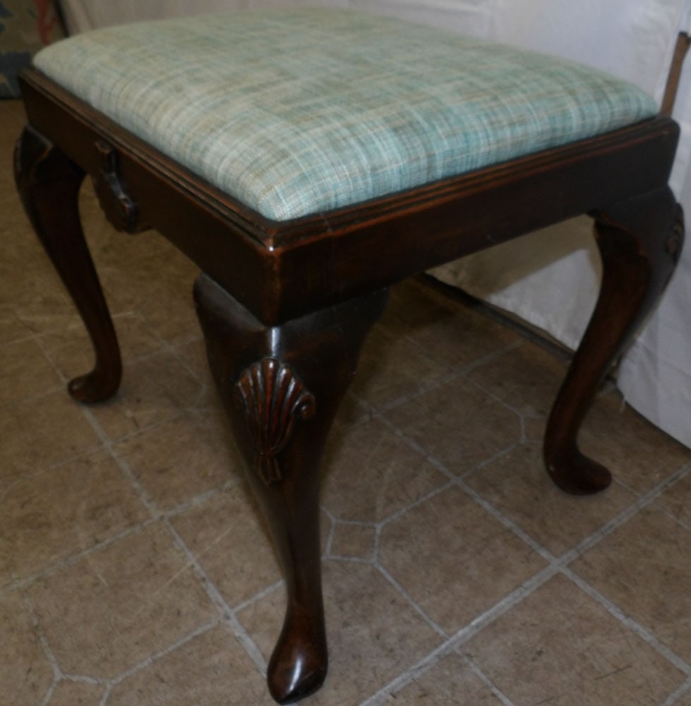 Antique Walnut Upholstered Top Bench  - 3