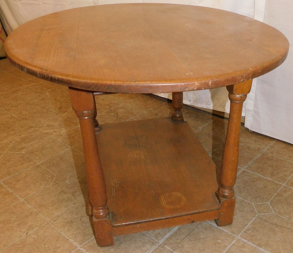 Antique Pegged Oak Tea Table - 4