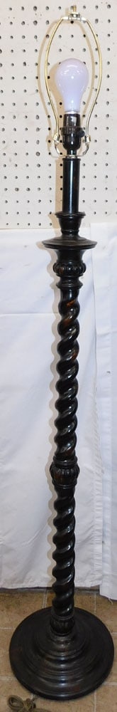 Painted Resin Barley Twist Floor Lamp: Painted Resin Barley Twist Floor Lamp. 58" H 10 1/2" Dia. ALL DESCRIPTIONS AND ANY CONDITION STATEMENT GIVEN BY LANGSTON AUCTION GALLERY ARE STRICTLY OPINIONS AND LANGSTON'S SHALL HAVE NO