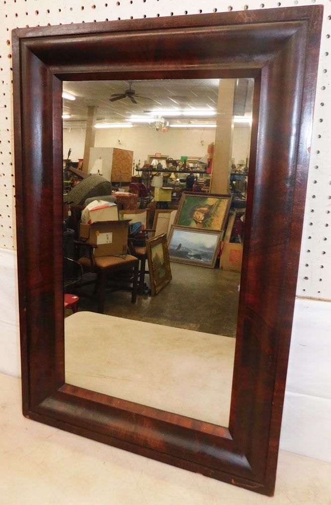Antique Mahogany Ogee Framed Mirror: Antique Mahogany Ogee Framed Mirror . 33" x 22" ALL DESCRIPTIONS AND ANY CONDITION STATEMENT GIVEN BY LANGSTON AUCTION GALLERY ARE STRICTLY OPINIONS AND LANGSTON'S SHALL HAVE NO RESPONSIBILITY FOR ERR