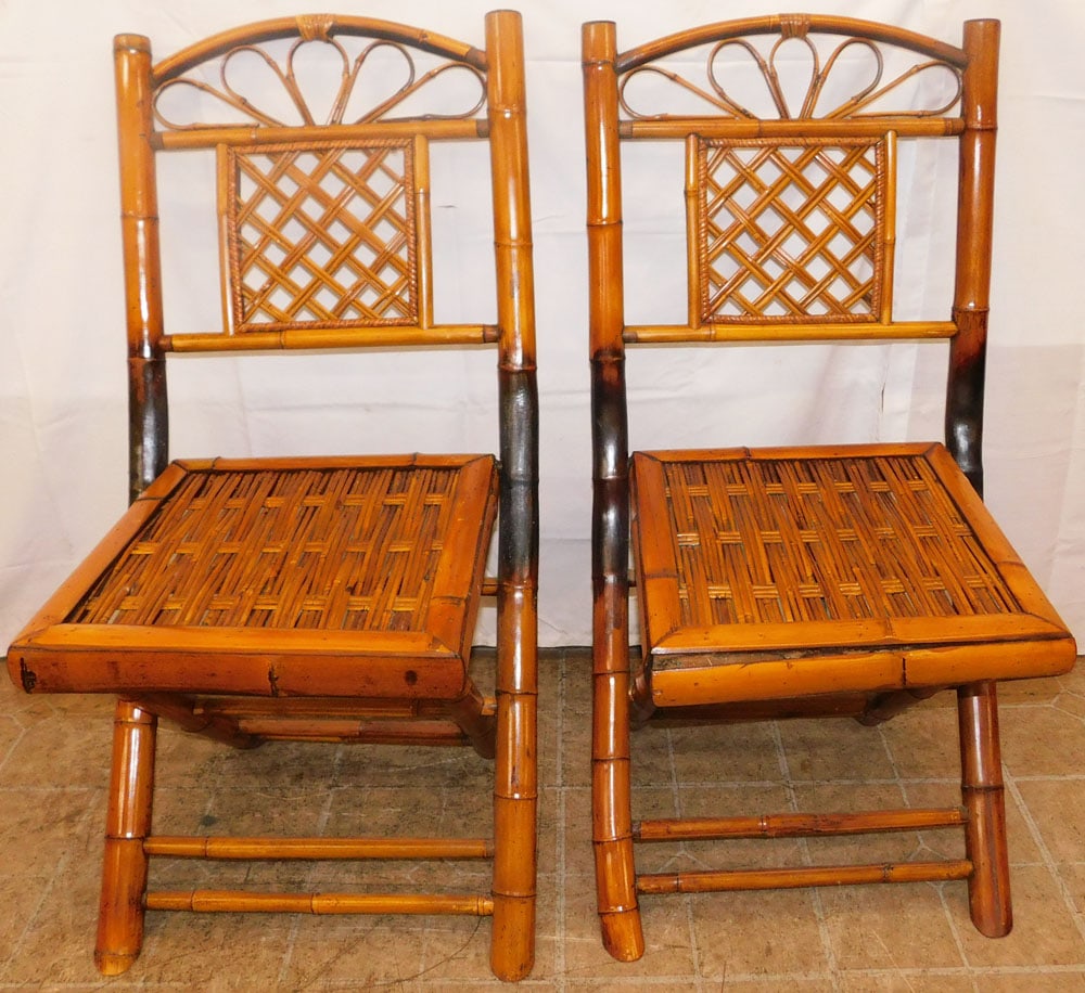 Pair of Folding Bamboo Chairs: Pair of Folding Bamboo Chairs . 37 1/4" H 19" W 24" D ALL DESCRIPTIONS AND ANY CONDITION STATEMENT GIVEN BY LANGSTON AUCTION GALLERY ARE STRICTLY OPINIONS AND LANGSTON'S SHALL HAVE NO RESPONSIBILITY
