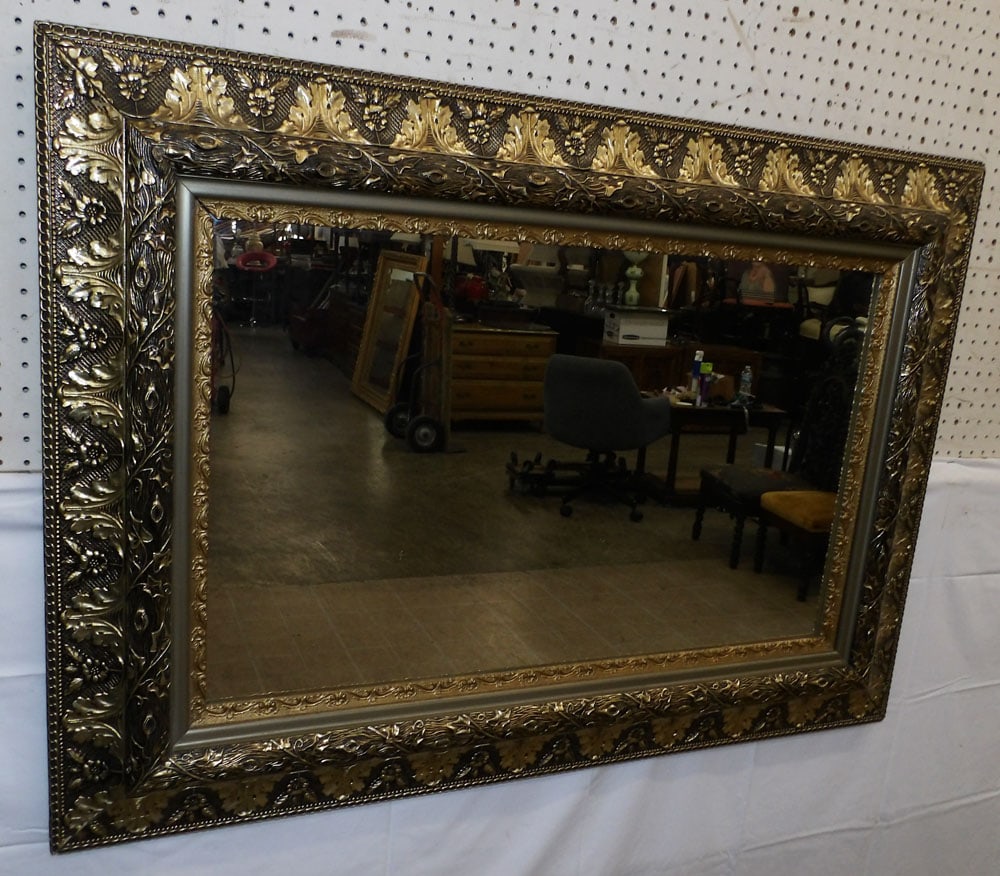 Antique Gilded Frame Mirror: Antique Gilded Frame Mirror . 48 3/4" x 34 1/2" ALL DESCRIPTIONS AND ANY CONDITION STATEMENT GIVEN BY LANGSTON AUCTION GALLERY ARE STRICTLY OPINIONS AND LANGSTON'S SHALL HAVE NO RESPONSIBILITY FOR