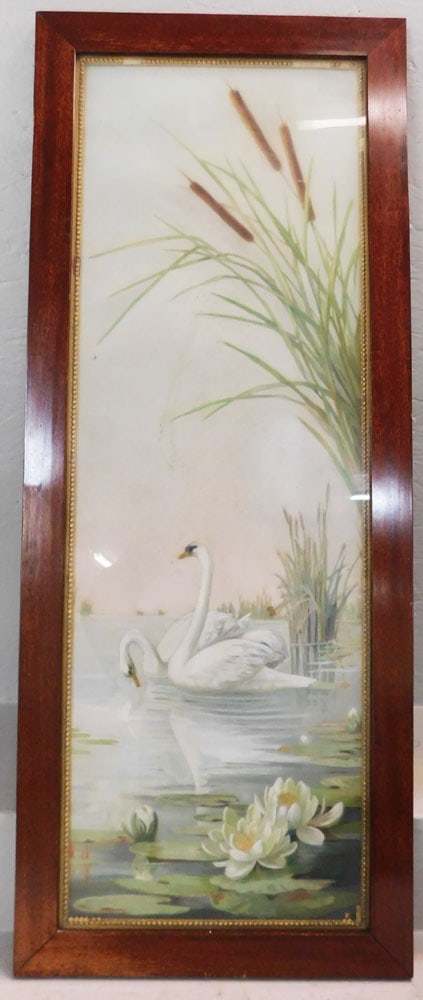 Framed Pastel of Swan in Water: Framed Pastel of Swan in Water. 41 1/2" x 16 1/2" ALL DESCRIPTIONS AND ANY CONDITION STATEMENT GIVEN BY LANGSTON AUCTION GALLERY ARE STRICTLY OPINIONS AND LANGSTON'S SHALL HAVE NO RESPONSIBILITY FOR