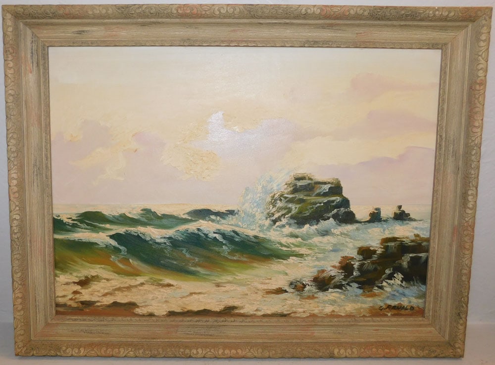 Framed Oil on Canvas of Rough Seas Artist Signed: Framed Oil on Canvas of Rough Seas Artist Signed. 24 1/4" x 31 1/2" ALL DESCRIPTIONS AND ANY CONDITION STATEMENT GIVEN BY LANGSTON AUCTION GALLERY ARE STRICTLY OPINIONS AND LANGSTON'S SHALL HAVE NO RE