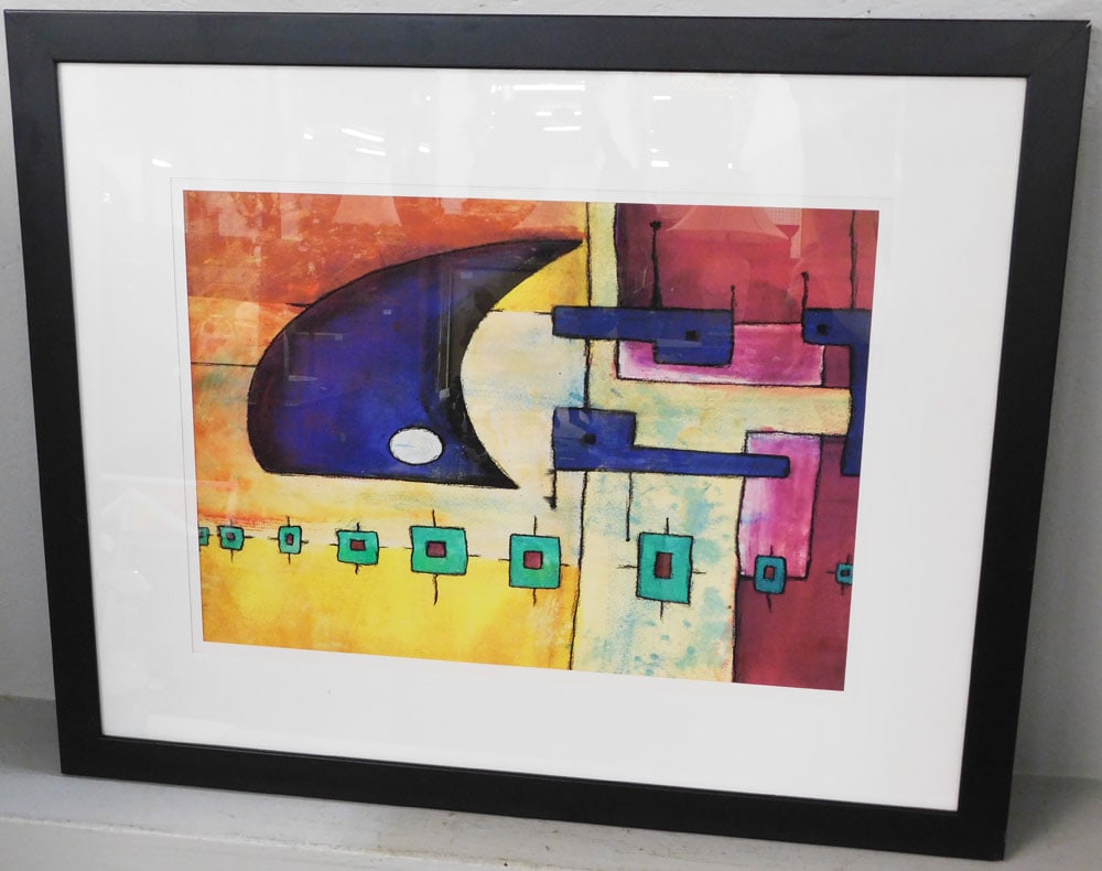 Framed Mid Century Modern Multi Color Geometrical Abstract Print: Framed Mid Century Modern Multi Color Geometrical Abstract Print . 34" x 41 1/2" ALL DESCRIPTIONS AND ANY CONDITION STATEMENT GIVEN BY LANGSTON AUCTION GALLERY ARE STRICTLY OPINIONS AND LANGSTON'S SHA