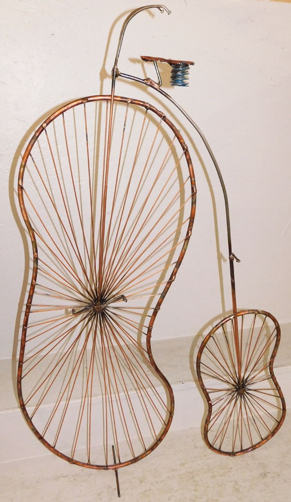 Modern Hand Welded Copper Finished Metal Folk Art Bicycle by Sonny Dalton: Modern Hand Welded Copper Finished Metal Folk Art Bicycle by Sonny Dalton. 40" H 22" W ALL DESCRIPTIONS AND ANY CONDITION STATEMENT GIVEN BY LANGSTON AUCTION GALLERY ARE STRICTLY OPINIONS AND LANGSTON
