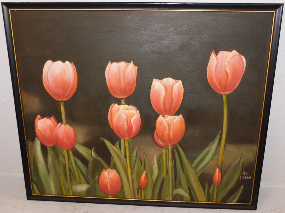 Framed Acrylic on Canvas Still Life of Tulips Artist Signed: Framed Acrylic on Canvas Still Life of Tulips Artist Signed . 21" x 25" ALL DESCRIPTIONS AND ANY CONDITION STATEMENT GIVEN BY LANGSTON AUCTION GALLERY ARE STRICTLY OPINIONS AND LANGSTON'S SHALL HAVE N