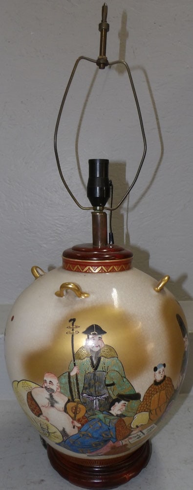 Satsuma Porcelain Vase Made Into Lamp: Satsuma Porcelain Vase Made Into Lamp. 29" H 12" Dia.