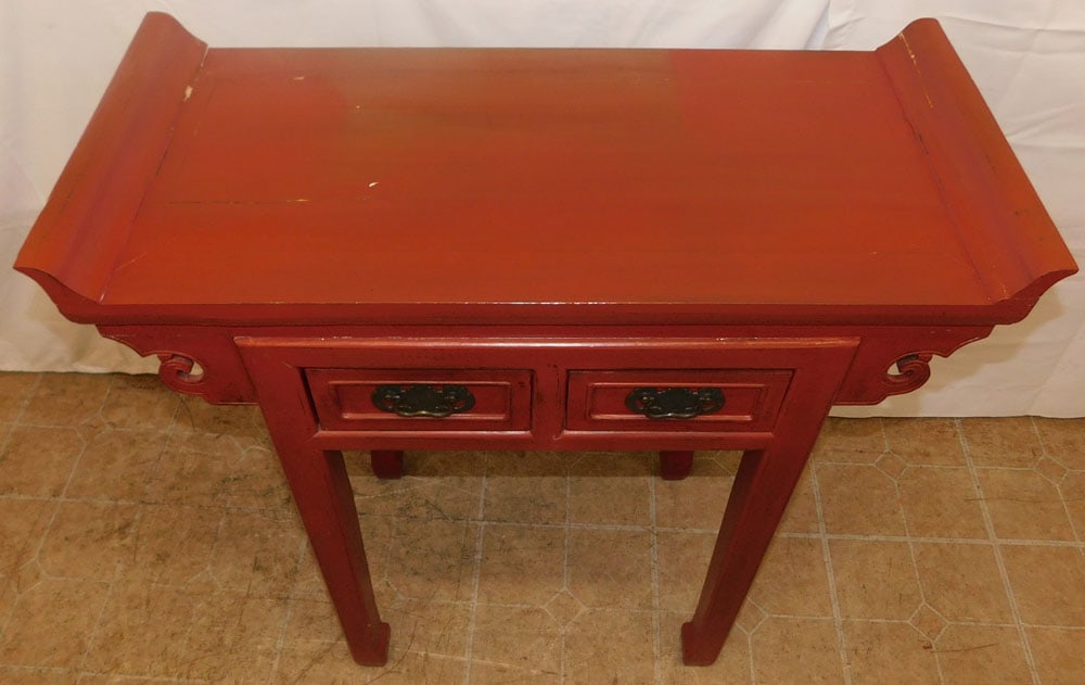 Oriental Red Lacquered Two Drawer Console - 2