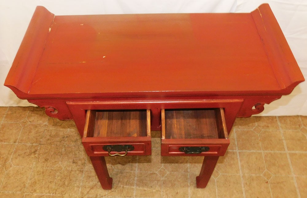 Oriental Red Lacquered Two Drawer Console - 3