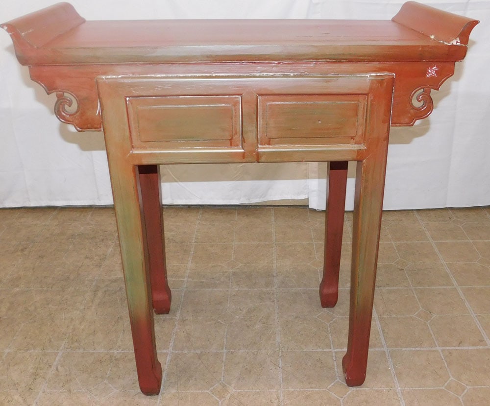 Oriental Red Lacquered Two Drawer Console - 6