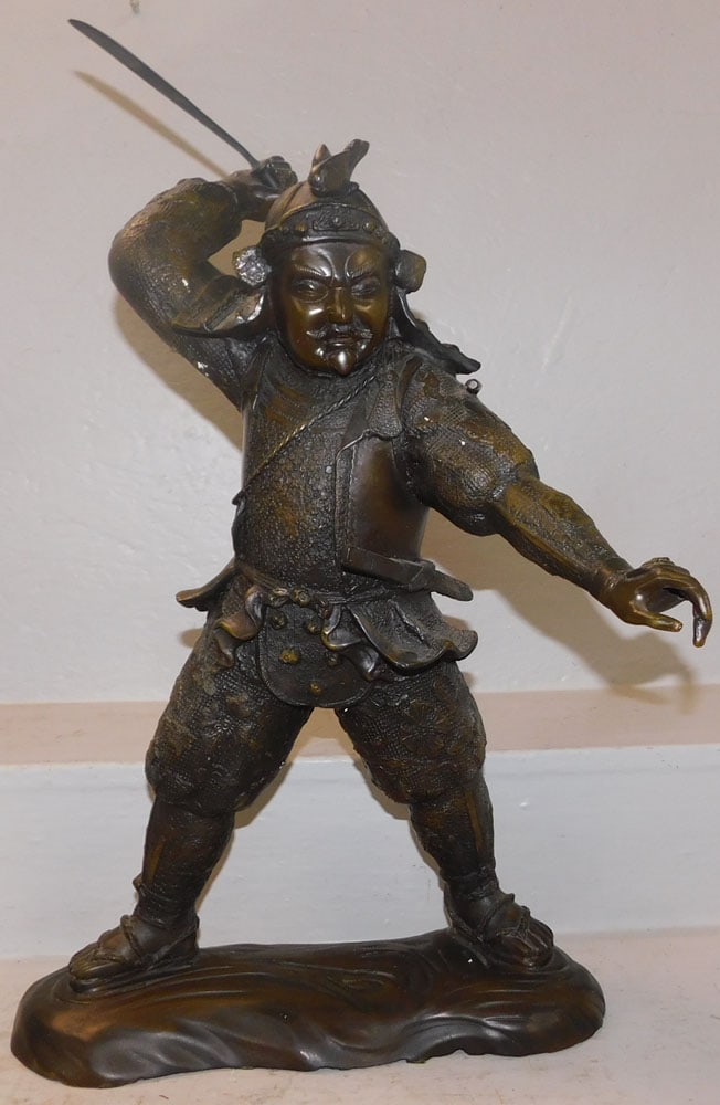 Chinese Bronze Statue of a Warrior: Chinese Bronze Statue of a Warrior . 25 1/2" H 16 1/2" W ALL DESCRIPTIONS AND ANY CONDITION STATEMENT GIVEN BY LANGSTON AUCTION GALLERY ARE STRICTLY OPINIONS AND LANGSTON'S SHALL HAVE NO RESPONSIBILIT