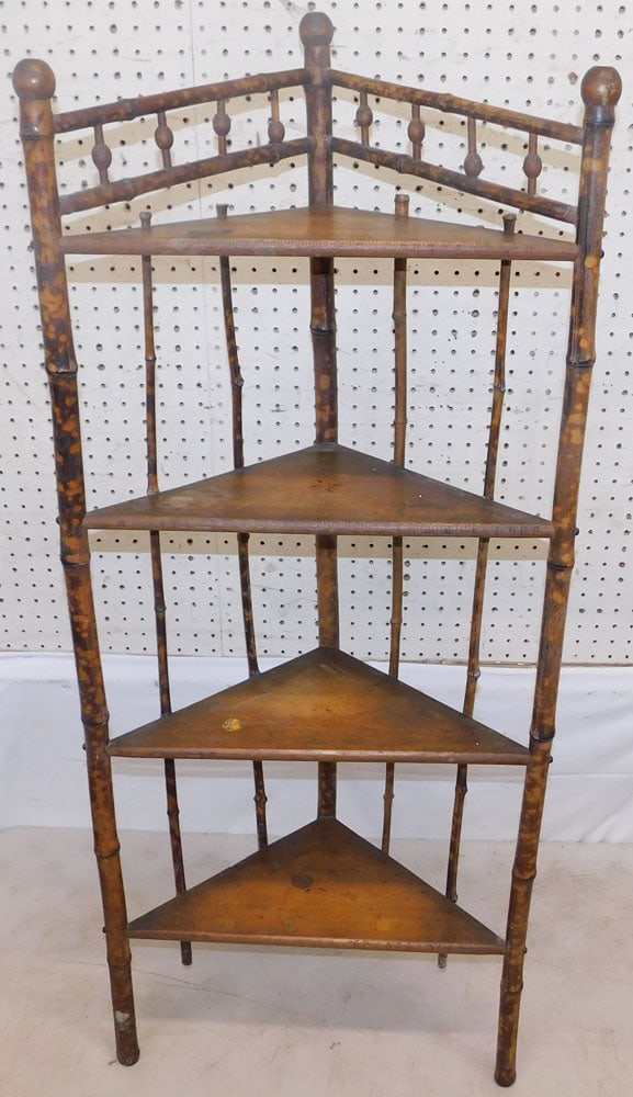 Bamboo Corner Stand: Bamboo Corner Stand . 48" H 20" W 13" D ALL DESCRIPTIONS AND ANY CONDITION STATEMENT GIVEN BY LANGSTON AUCTION GALLERY ARE STRICTLY OPINIONS AND LANGSTON'S SHALL HAVE NO RESPONSIBILITY FOR ERRORS OR O