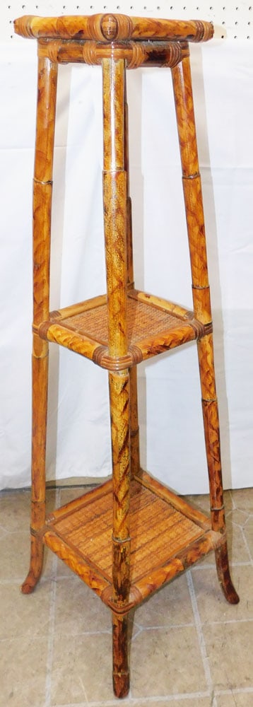 Bamboo Three Tier Fern Stand: Bamboo Three Tier Fern Stand . 44" H 14" W 13 1/2" D ALL DESCRIPTIONS AND ANY CONDITION STATEMENT GIVEN BY LANGSTON AUCTION GALLERY ARE STRICTLY OPINIONS AND LANGSTON'S SHALL HAVE NO RESPONSIBILITY