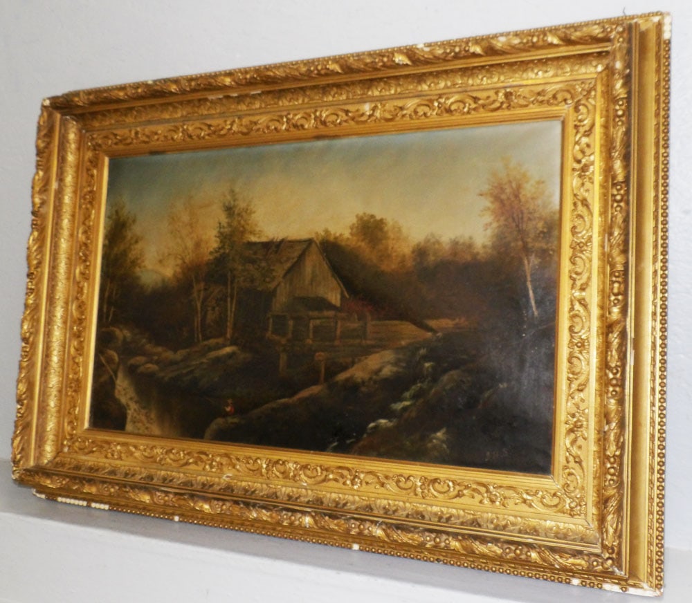 Antique Oil on Canvas Fishing Scene Artist Signed: Antique Oil on Canvas Fishing Scene Artist Signed. 28" x 39 1/2" ALL DESCRIPTIONS AND ANY CONDITION STATEMENT GIVEN BY LANGSTON AUCTION GALLERY ARE STRICTLY OPINIONS AND LANGSTON'S SHALL HAVE NO