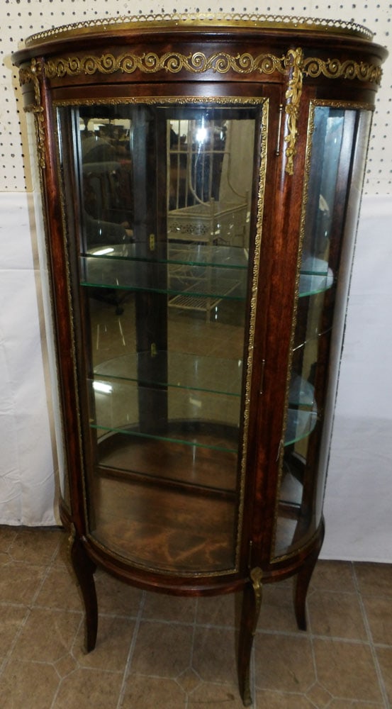 Mahogany French Vernis Martin Style Vitrine with Brass Ormolu: Mahogany French Vernis Martin Style Vitrine with Brass Ormolu . 54 1/4" H 26 1/2" W 13" D ALL DESCRIPTIONS AND ANY CONDITION STATEMENT GIVEN BY LANGSTON AUCTION GALLERY ARE STRICTLY OPINIONS AND