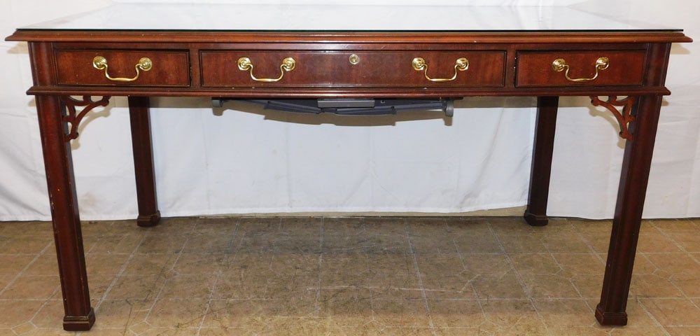 Mahogany Inlaid Three Drawer Chippendale Style Desk by Councill Craftsman (1 of 10)