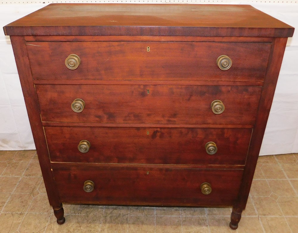 19th Century Sheraton Walnut Four Drawer Chest: 19th Century Sheraton Walnut Four Drawer Chest . 43 3/4" H 41 3/4" W 21" D ALL DESCRIPTIONS AND ANY CONDITION STATEMENT GIVEN BY LANGSTON AUCTION GALLERY ARE STRICTLY OPINIONS AND LANGSTON'S SHALL