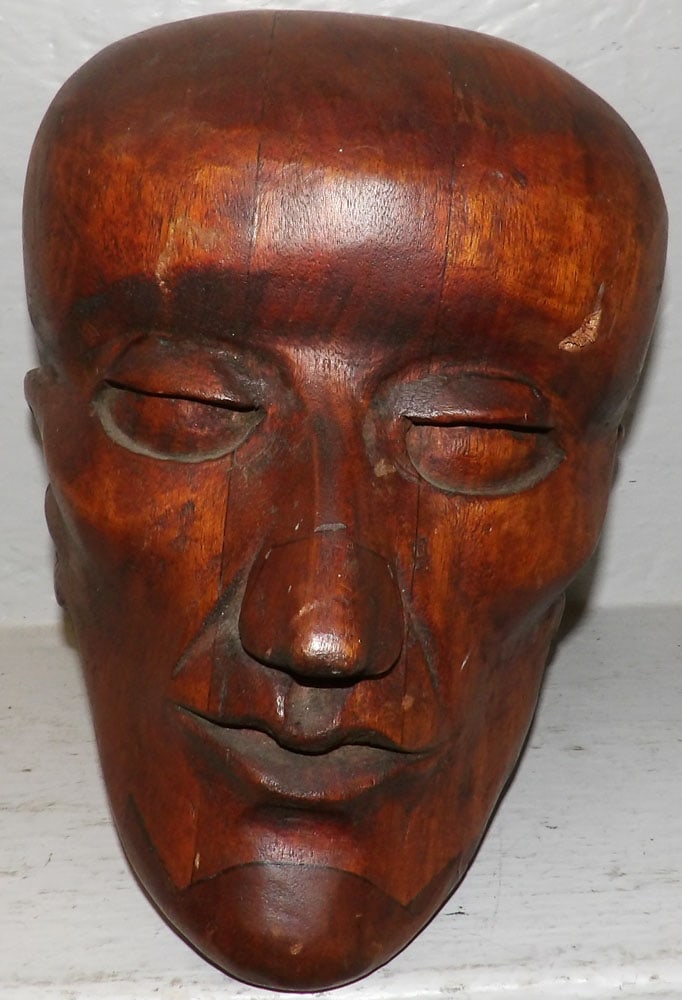 Carved Wood Bust: Carved Wood Bust. 9 1/4" H 7 1/2" W 9 1/2" D ALL DESCRIPTIONS AND ANY CONDITION STATEMENT GIVEN BY LANGSTON AUCTION GALLERY ARE STRICTLY OPINIONS AND LANGSTON'S SHALL HAVE NO RESPONSIBILITY FOR ERRORS