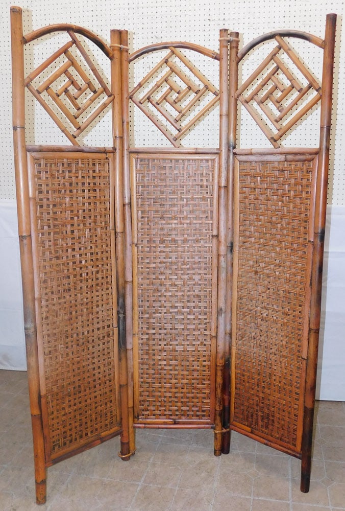 Bamboo Three Panel Folding Screen - 3