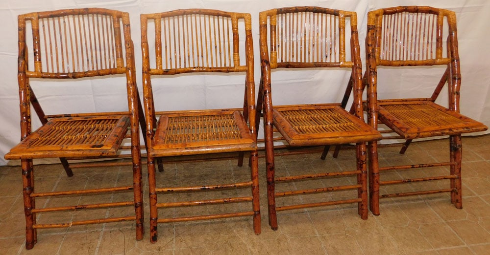 Set of Four Folding Bamboo Chairs: Set of Four Folding Bamboo Chairs . 35" H 18" W 24" D ALL DESCRIPTIONS AND ANY CONDITION STATEMENT GIVEN BY LANGSTON AUCTION GALLERY ARE STRICTLY OPINIONS AND LANGSTON'S SHALL HAVE NO RESPONSIBILITY