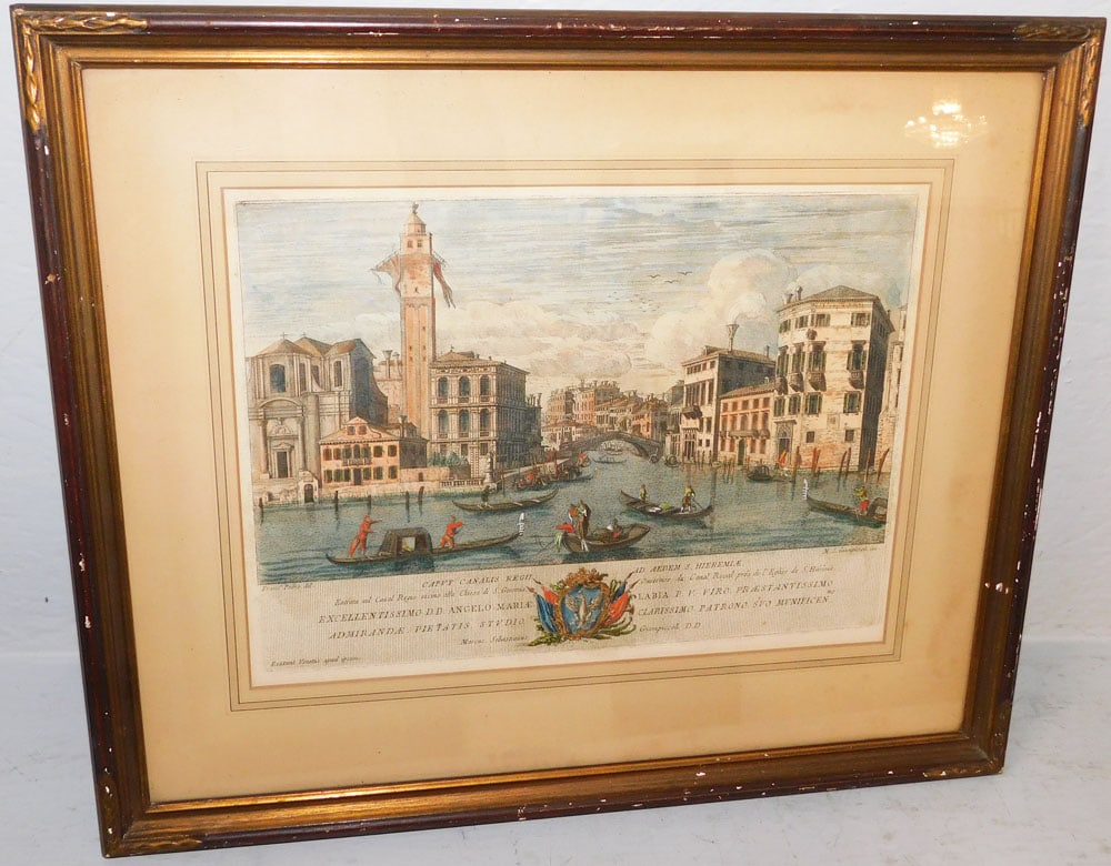 Antique Framed Hand Colored Italian Engraving: Antique Framed Hand Colored Italian Engraving . 16 1/2" x 19 3/4" ALL DESCRIPTIONS AND ANY CONDITION STATEMENT GIVEN BY LANGSTON AUCTION GALLERY ARE STRICTLY OPINIONS AND LANGSTON'S SHALL HAVE NO