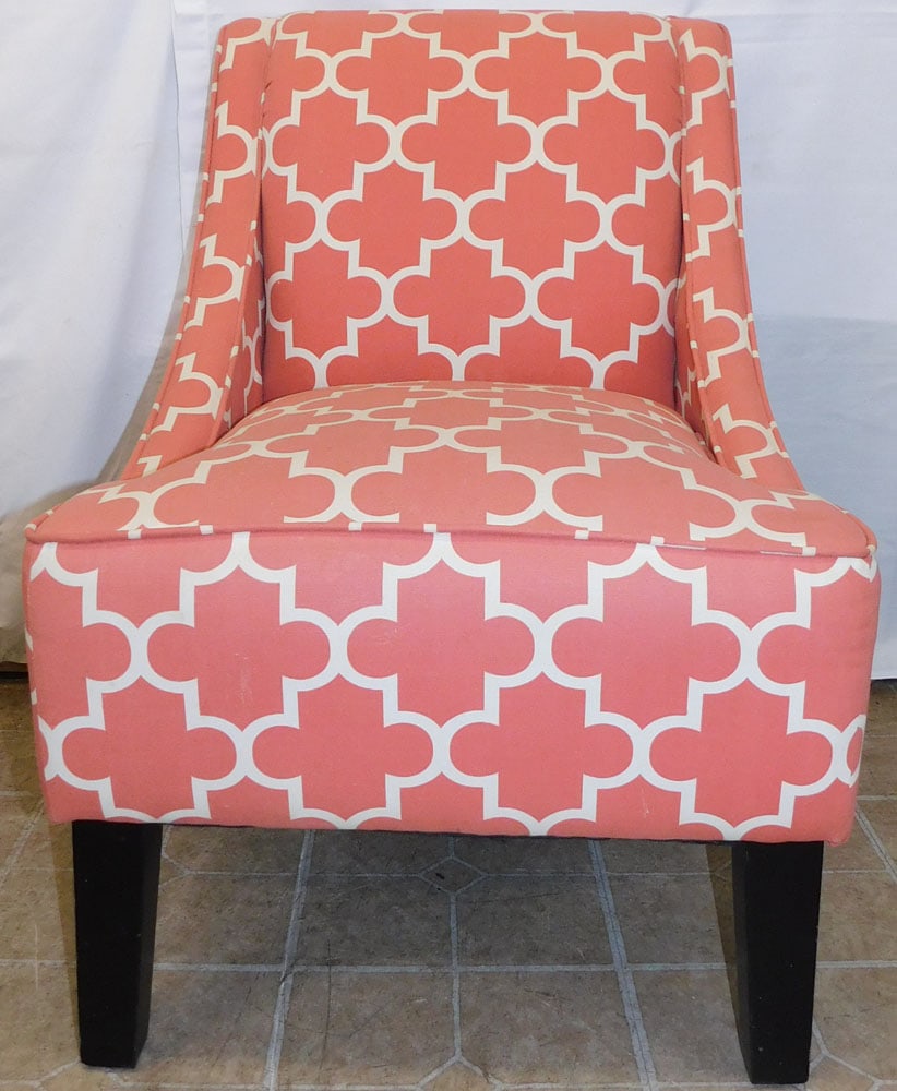 Modern Upholstered Slipper Chair: Modern Upholstered Slipper Chair . 34" H 24" W 27" D ALL DESCRIPTIONS AND ANY CONDITION STATEMENT GIVEN BY LANGSTON AUCTION GALLERY ARE STRICTLY OPINIONS AND LANGSTON'S SHALL HAVE NO RESPONSIBILITY