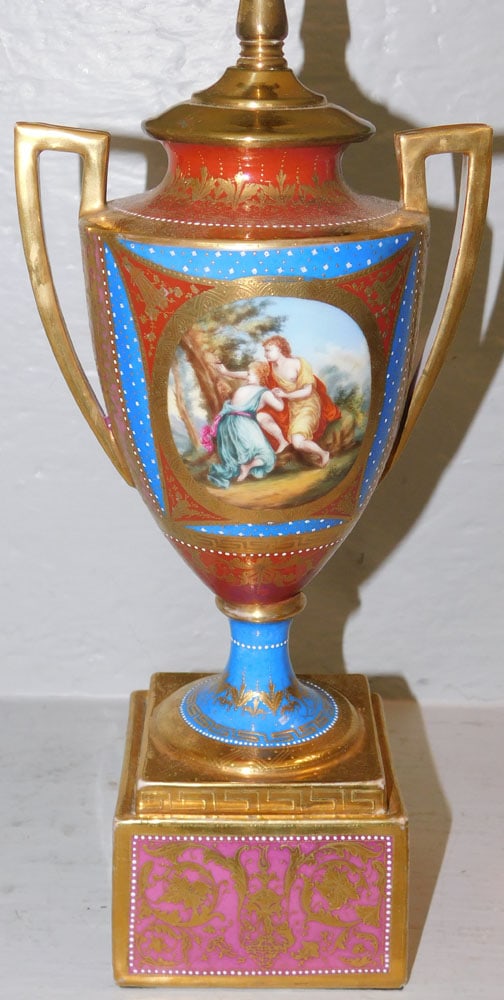 Painted Porcelain Urn Made Into Lamp - 2