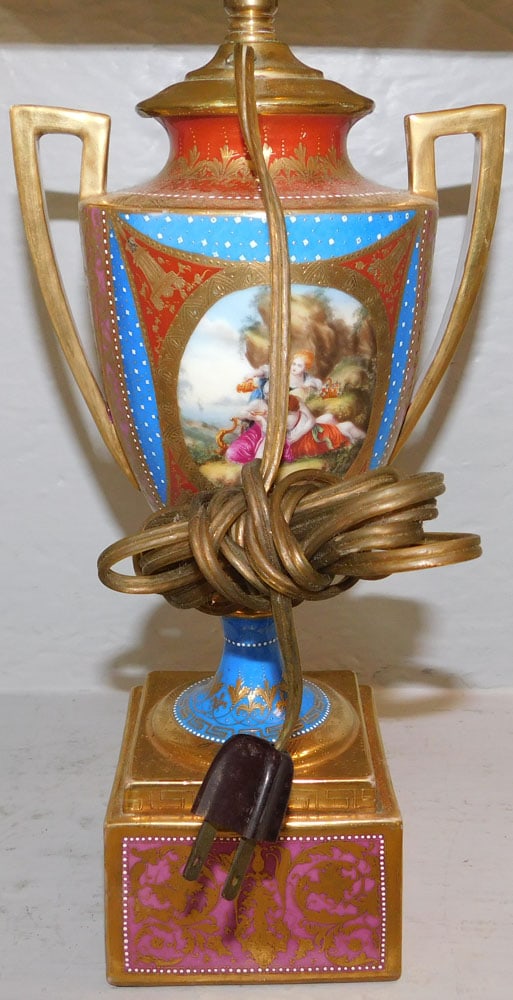 Painted Porcelain Urn Made Into Lamp - 5