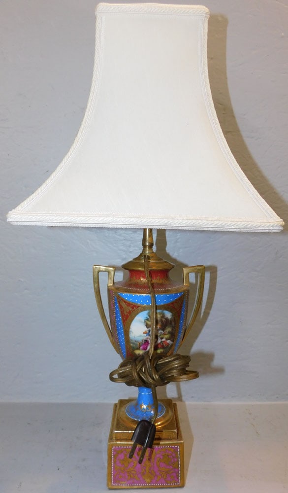 Painted Porcelain Urn Made Into Lamp - 6