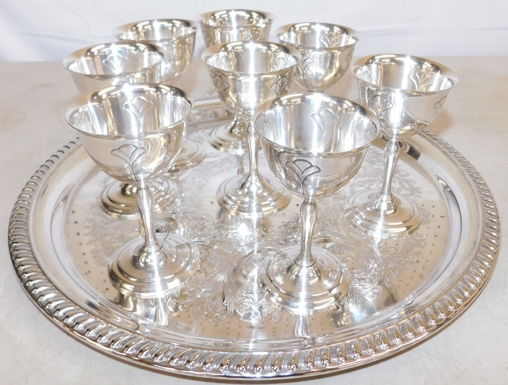 Eight Silverplated Wines & Silverplated Tray (1 of 7)