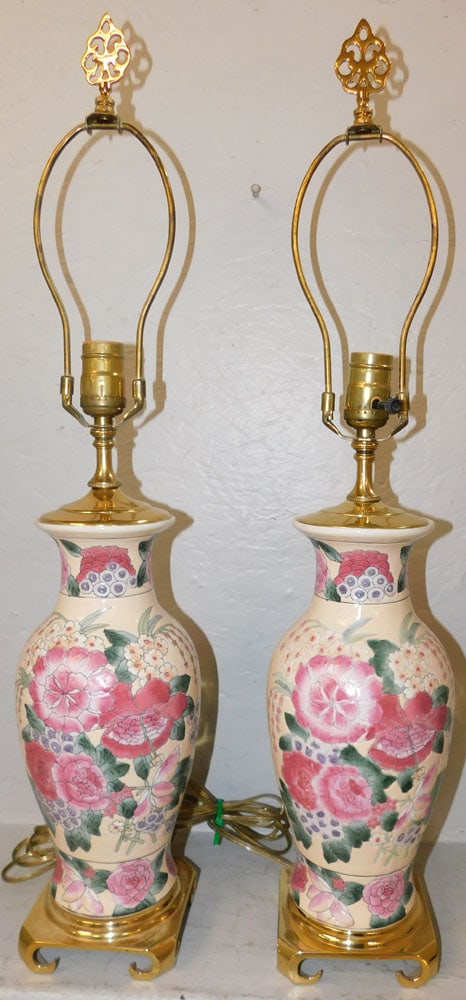 Pair of Painted Porcelain Lamps (1 of 3)