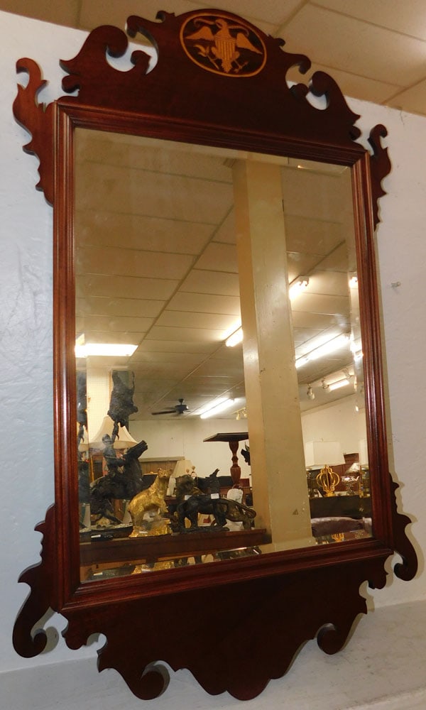 Mahogany Framed Chippendale Mirror with Eagle Inlaid Top (1 of 5)