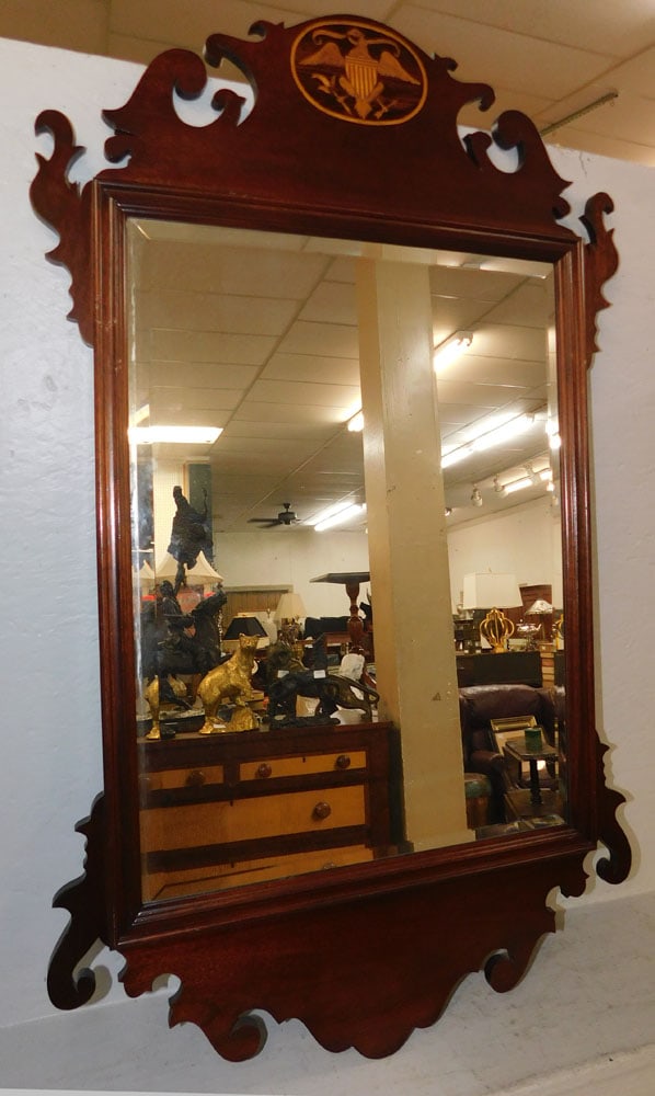 Mahogany Framed Chippendale Mirror with Eagle Inlaid Top (1 of 4)