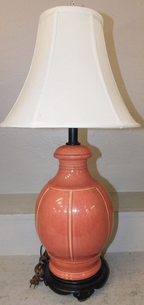 Porcelain Vase Made Into Lamp: Porcelain Vase Made Into Lamp . 30" H 14 1/4" Dia. ALL DESCRIPTIONS AND ANY CONDITION STATEMENT GIVEN BY LANGSTON AUCTION GALLERY ARE STRICTLY OPINIONS AND LANGSTON'S SHALL HAVE NO RESPONSIBILITY FOR