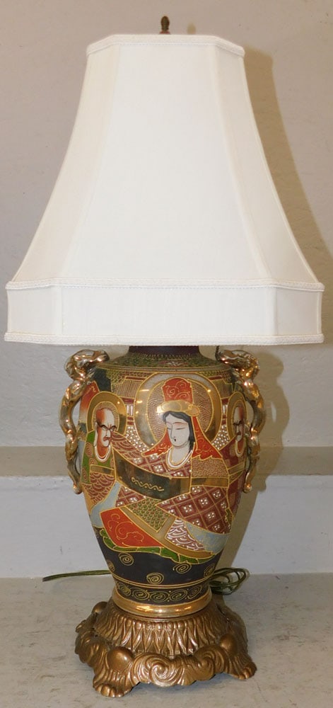 Satsuma Porcelain Vase Made Into Lamp: Satsuma Porcelain Vase Made Into Lamp. 27" H 12 1/4" Dia. ALL DESCRIPTIONS AND ANY CONDITION STATEMENT GIVEN BY LANGSTON AUCTION GALLERY ARE STRICTLY OPINIONS AND LANGSTON'S SHALL HAVE NO RESPONSIBILI