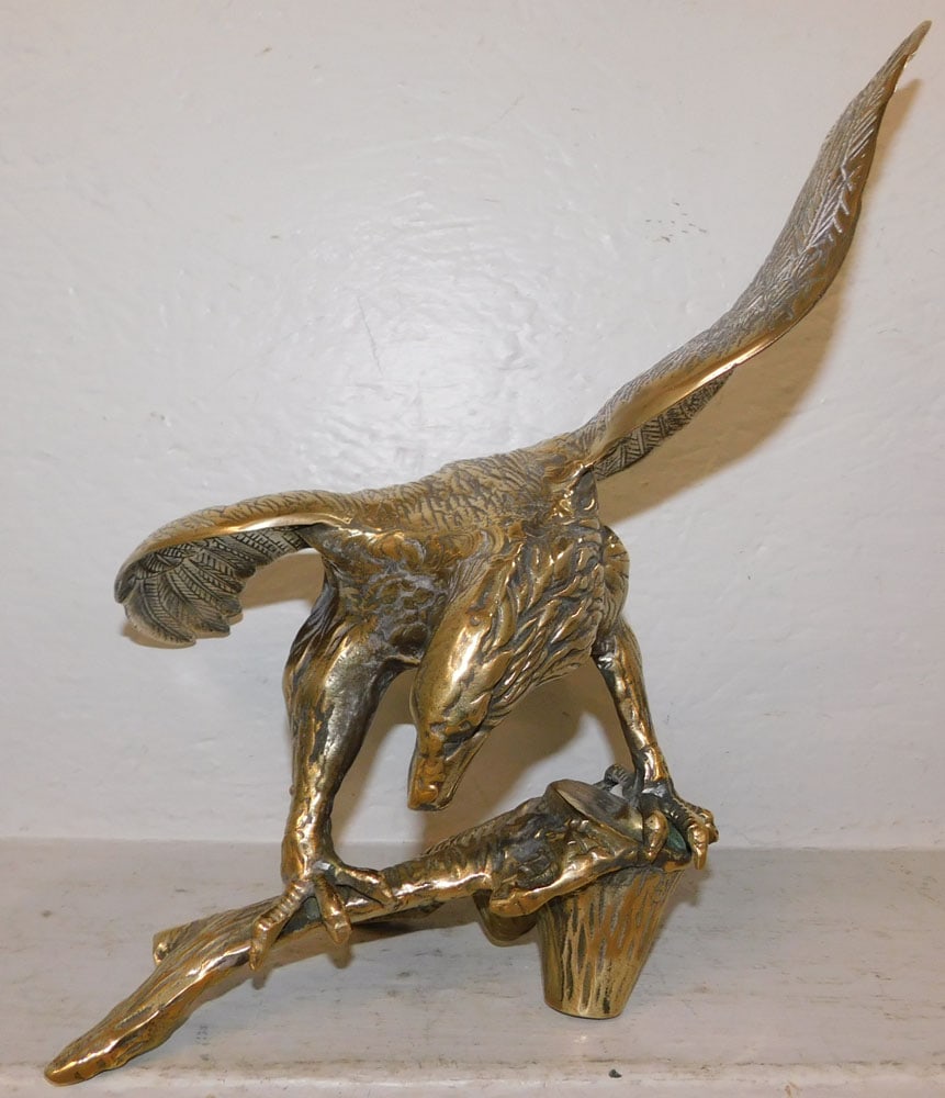Polished Cast Brass Eagle on Branch Statue (1 of 4)