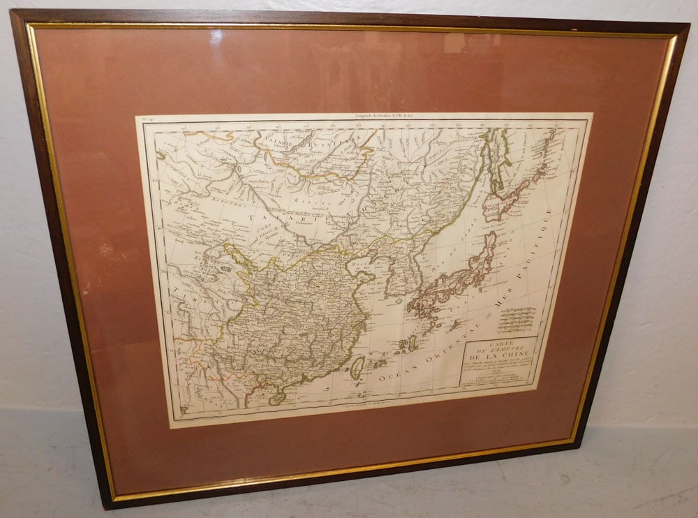Framed French Map: Framed French Map . 20 3/4" H 23 3/4" W ALL DESCRIPTIONS AND ANY CONDITION STATEMENT GIVEN BY LANGSTON AUCTION GALLERY ARE STRICTLY OPINIONS AND LANGSTON'S SHALL HAVE NO RESPONSIBILITY FOR ERRORS OR O