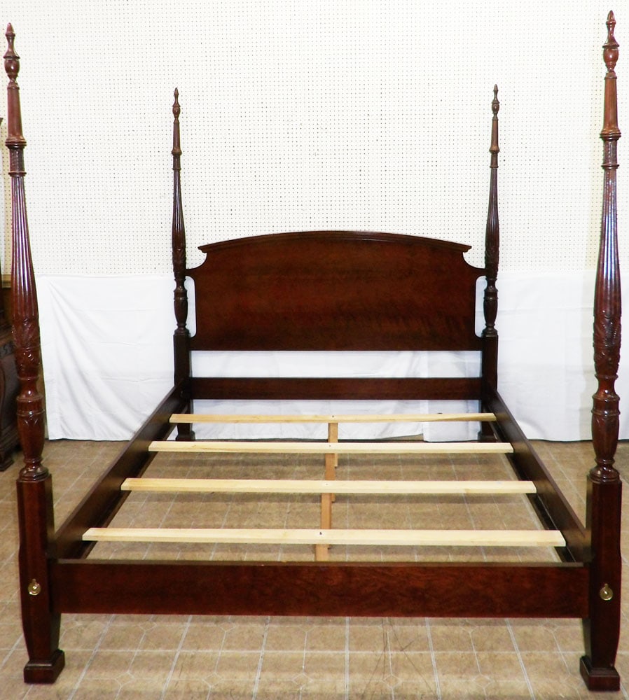 Cherry Four Post Rice Carved King Size Bed with Bolts & Rails by Drexel Heritage (1 of 10)