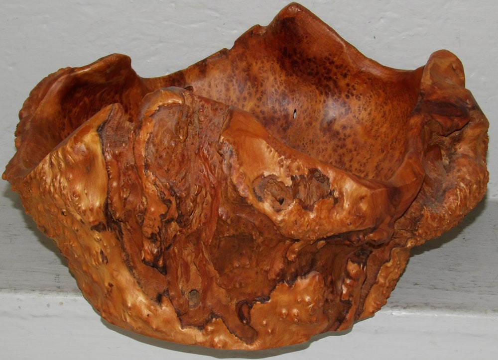 Large Mid Century Hand Carved Burl Wood Bowl Signed AR (1 of 8)