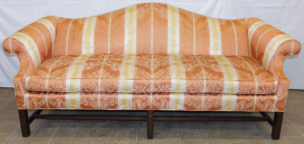Silk Upholstered Camel Back Chippendale Style Sofa by Drexel Heritage (1 of 8)
