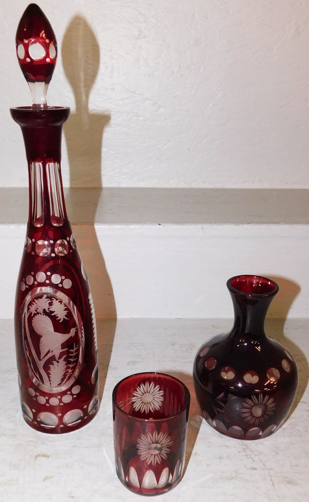 Ruby Cut to Clear Decanter & Carafe with Tumbler (1 of 6)