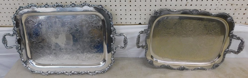 Two Silverplated Serving Trays: Two Silverplated Serving Trays . Up to 26 1/2" x 16 1/2" ALL DESCRIPTIONS AND ANY CONDITION STATEMENT GIVEN BY LANGSTON AUCTION GALLERY ARE STRICTLY OPINIONS AND LANGSTON'S SHALL HAVE NO