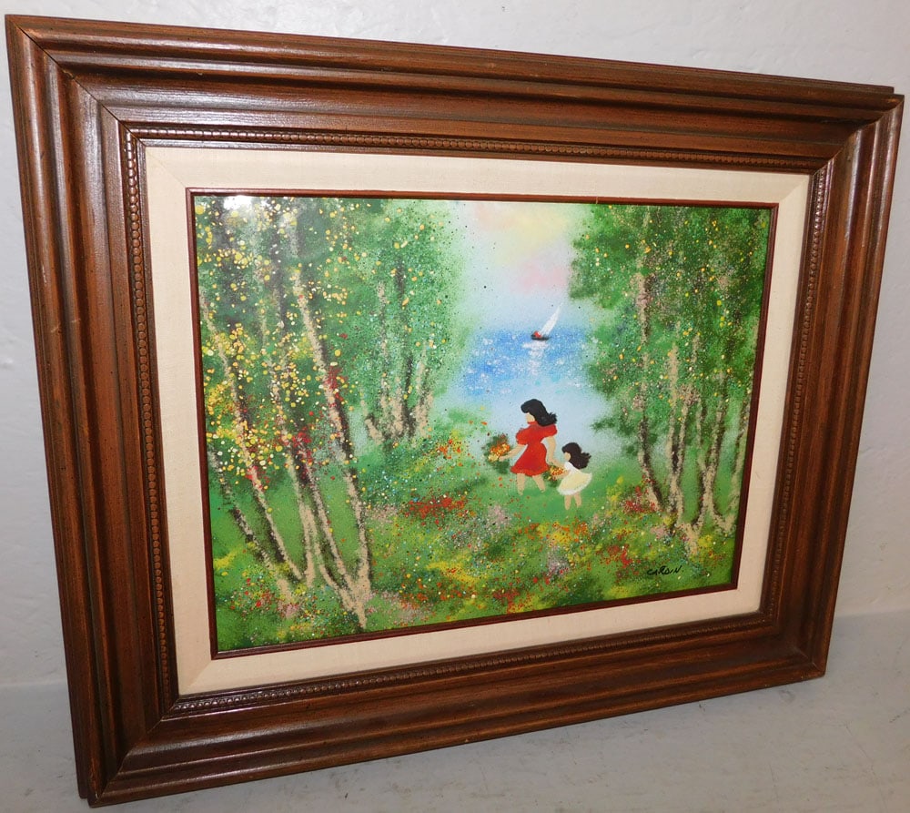 Framed Enamel Painting on Copper Artist Signed: Framed Enamel Painting on Copper Artist Signed . 18 1/2" x 22 1/2" ALL DESCRIPTIONS AND ANY CONDITION STATEMENT GIVEN BY LANGSTON AUCTION GALLERY ARE STRICTLY OPINIONS AND LANGSTON'S SHALL HAVE NO RES