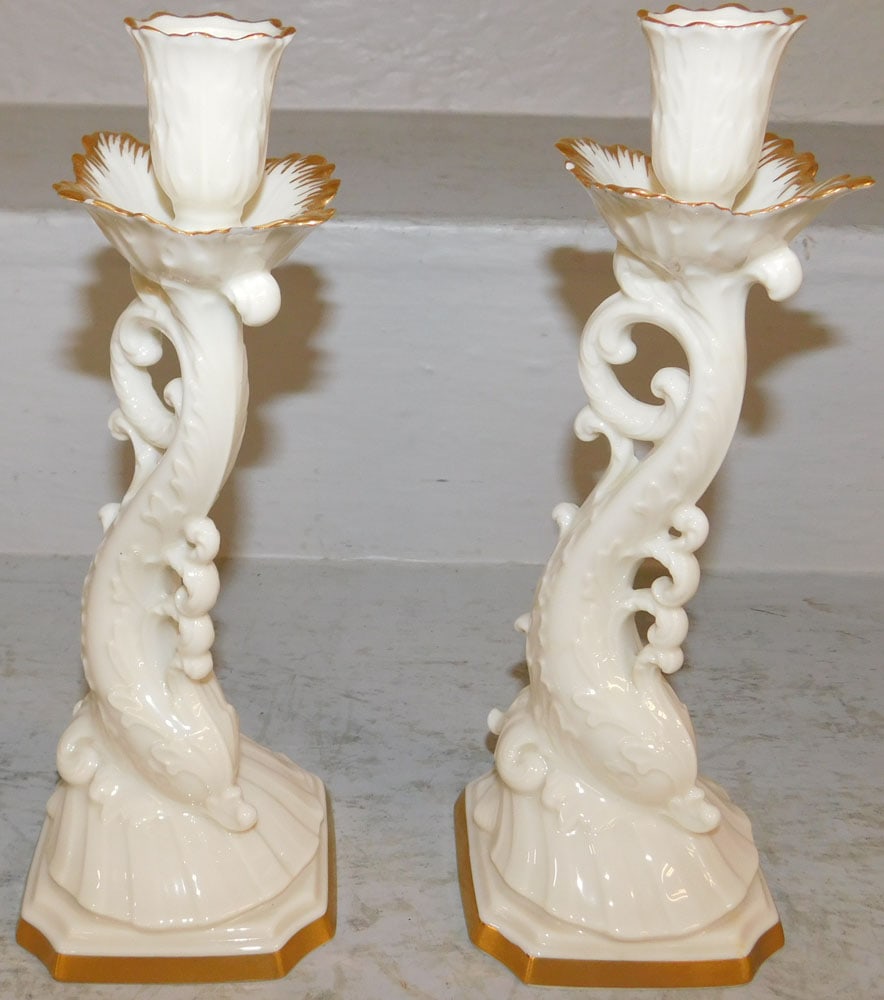Pair of Dolphin Form Lenox Porcelain Candlesticks (1 of 4)